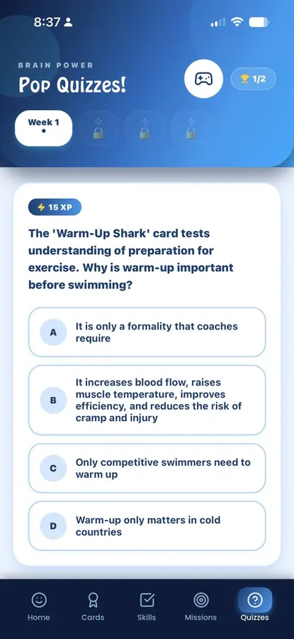Pop quizzes screen